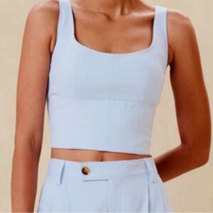 Banana Republic Linen-Blend Cropped Bustier in Blue Meditation